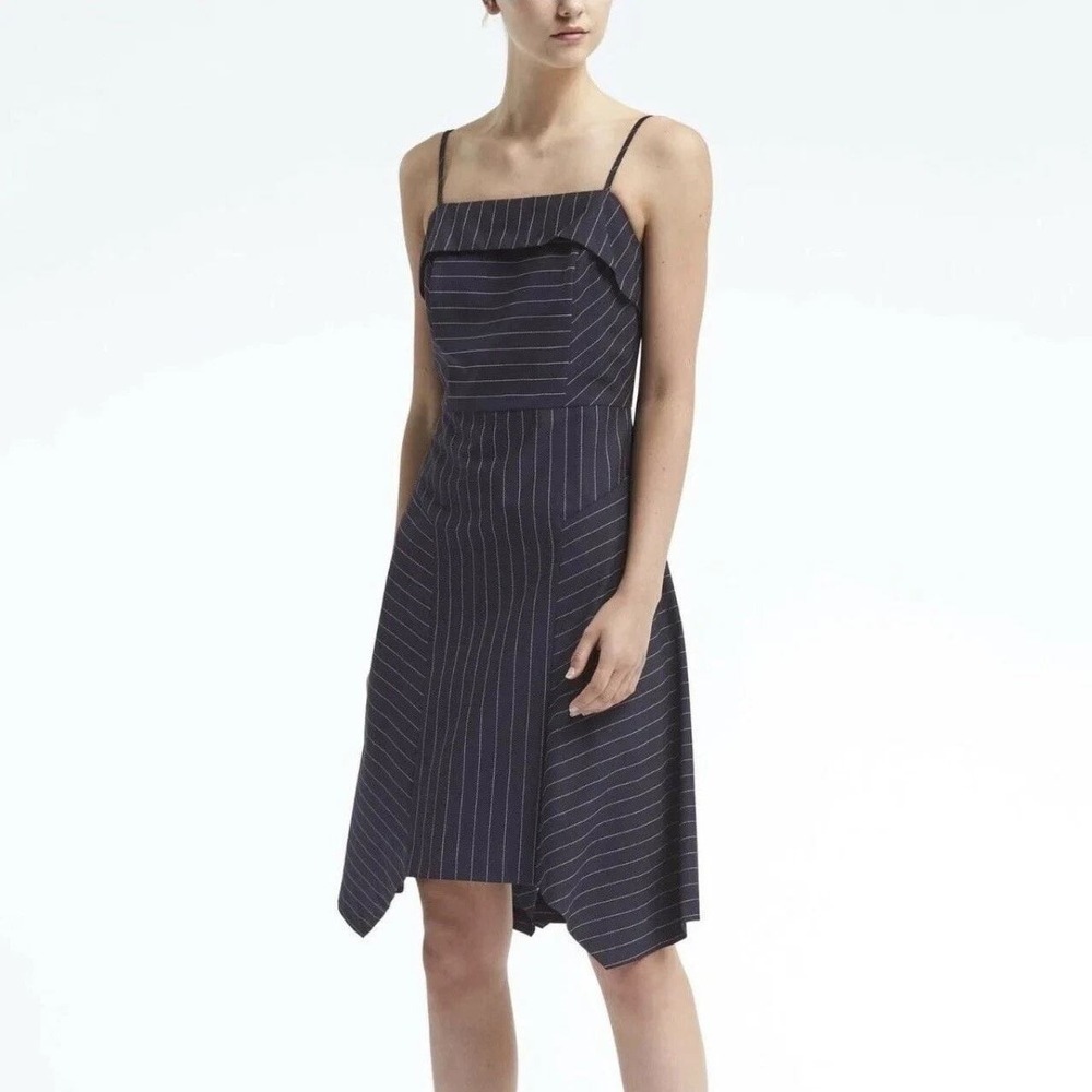 NWT Banana Republic Pinstripe Midi Dress Size 4 Navy Blue A-Line